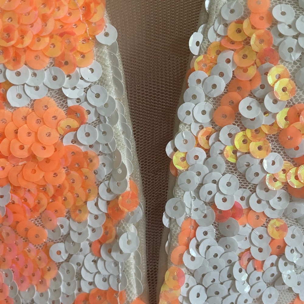 Jovani Coral & White Sequin Floral Prom Dress style 08257 - Picture 5 of 15